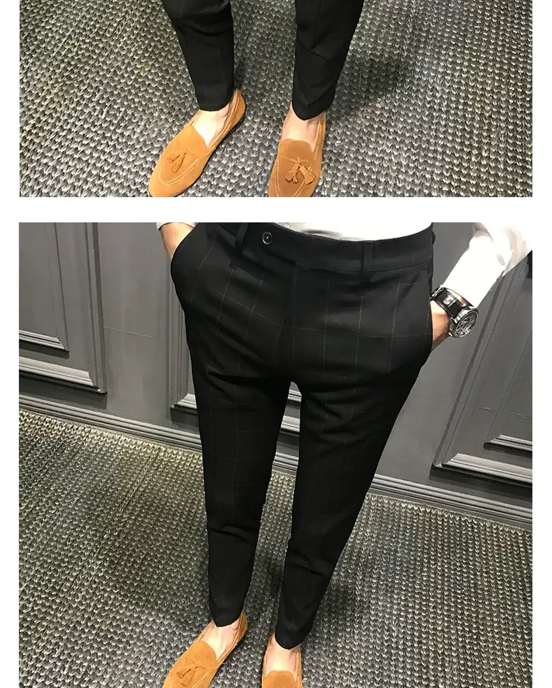 Men Slim Fit Plaid Skinny Pants Winter — feature 19