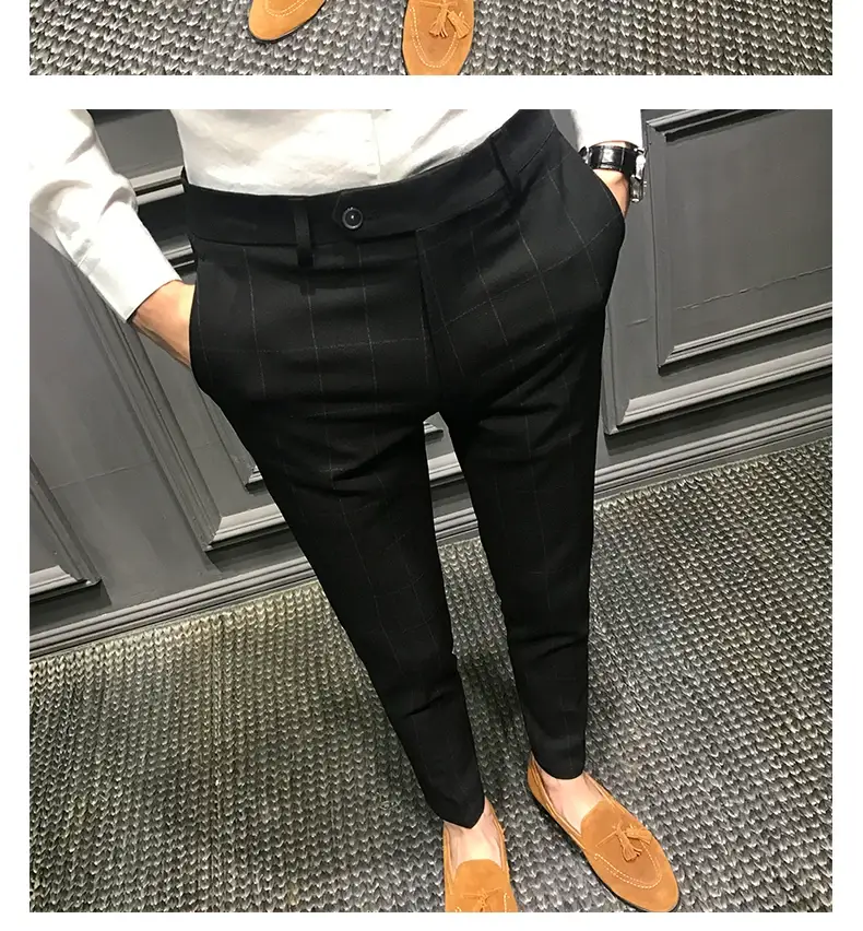 Men Slim Fit Plaid Skinny Pants Winter — feature 20