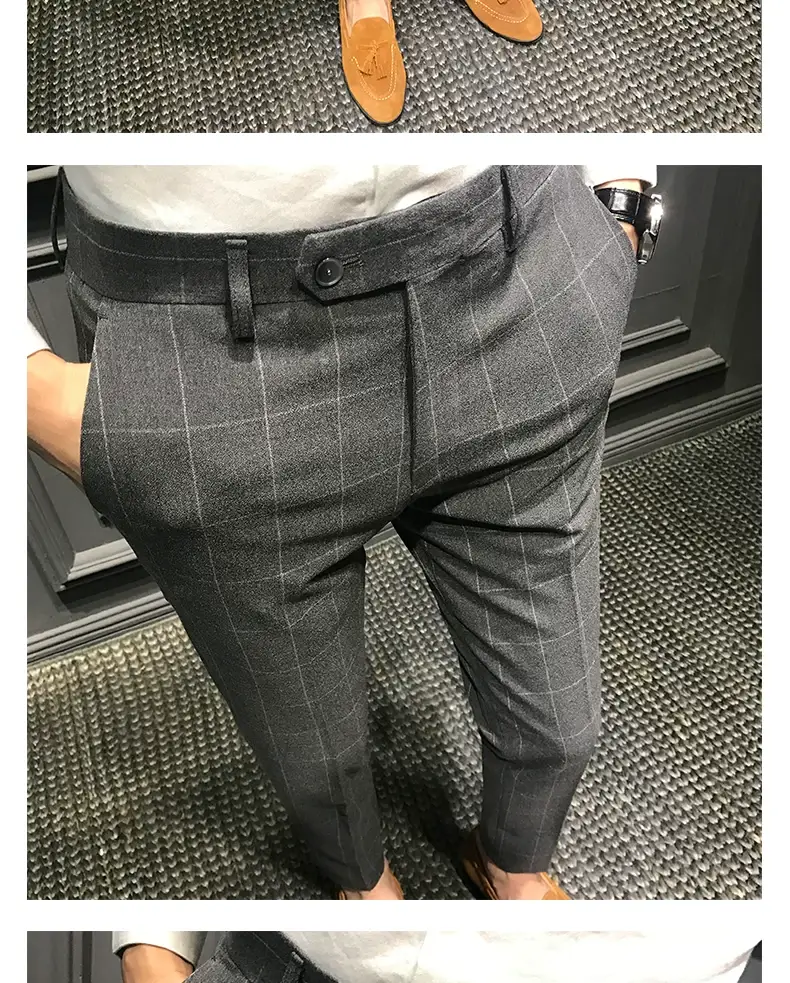 Men Slim Fit Plaid Skinny Pants Winter — feature 5
