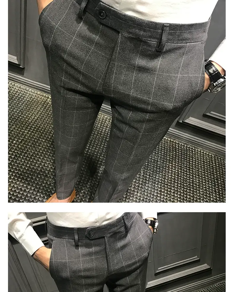 Men Slim Fit Plaid Skinny Pants Winter — feature 6