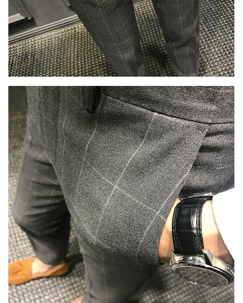 Men Slim Fit Plaid Skinny Pants Winter — feature 8