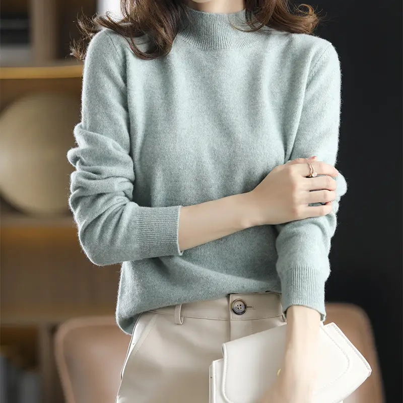 Women's New Semi-High Collar Sweater Brown Loose Winter Top - Image 21