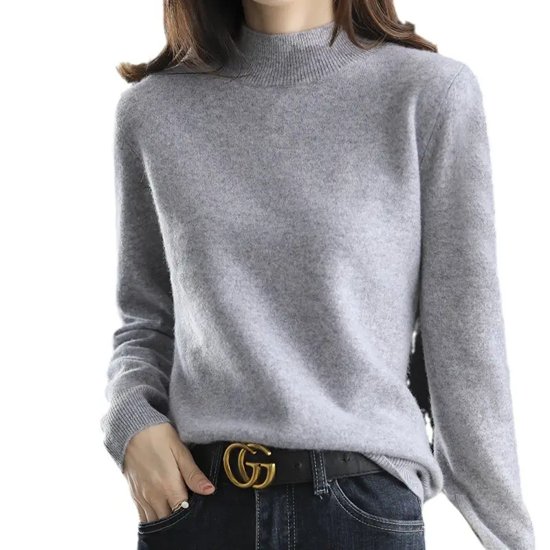 Women's New Semi-High Collar Sweater Brown Loose Winter Top - Image 24