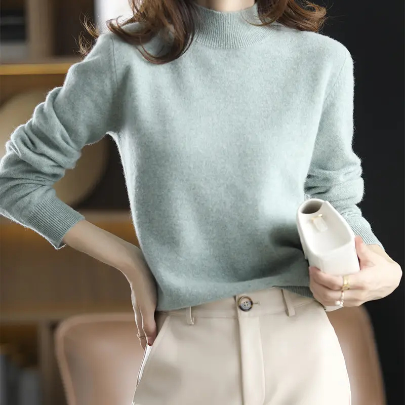 Women's New Semi-High Collar Sweater Brown Loose Winter Top - Image 5