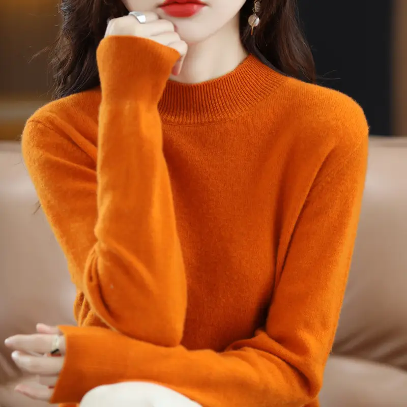 Women's New Semi-High Collar Sweater Brown Loose Winter Top - Image 14
