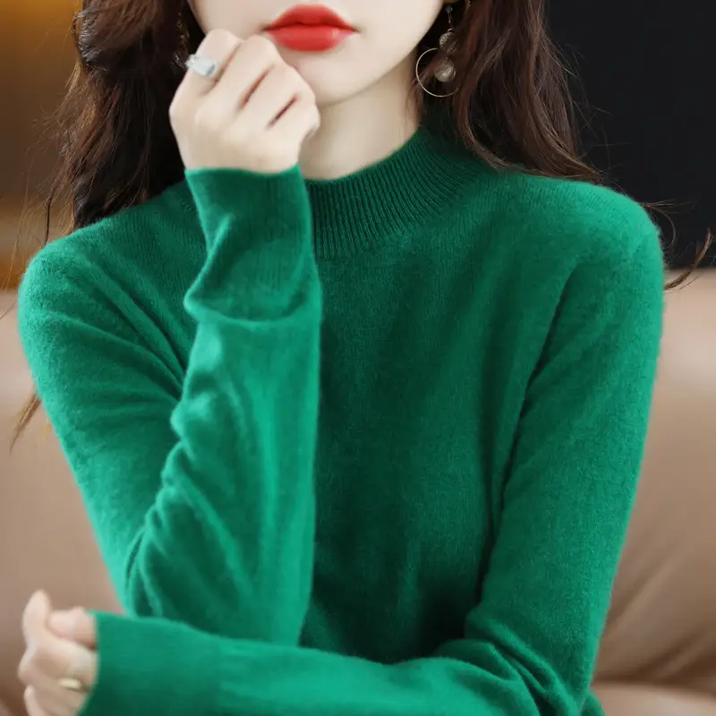 Women's New Semi-High Collar Sweater Brown Loose Winter Top - Image 16