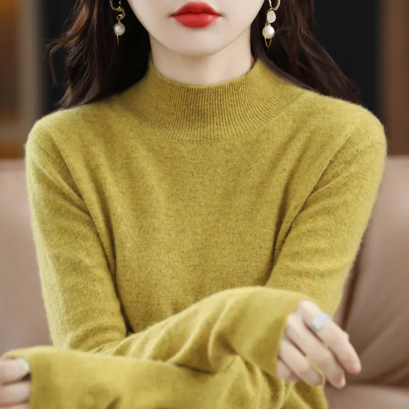 Women's New Semi-High Collar Sweater Brown Loose Winter Top - Image 17