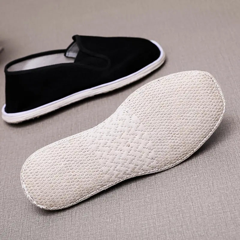 Purely Handmade Men's Old Beijing Cloth Shoes with Thousand-Layer Soles, Retro Chinese Style Linen Soles, Sewn Lazy Shoes, Black Scarf
