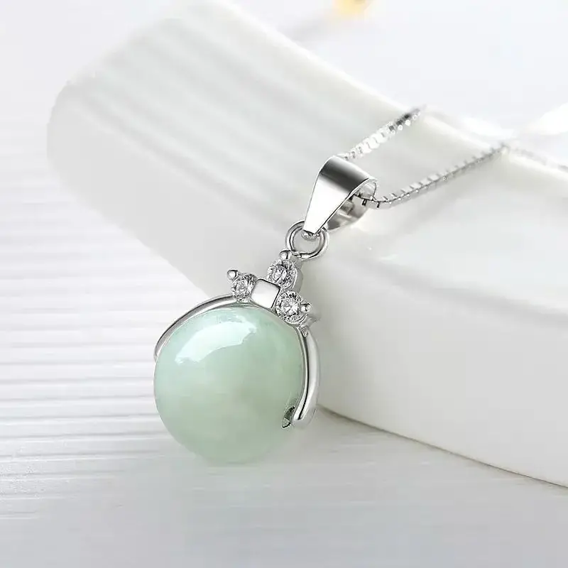 Jadeite Pendant Necklace with Diamond Accents - Image 2