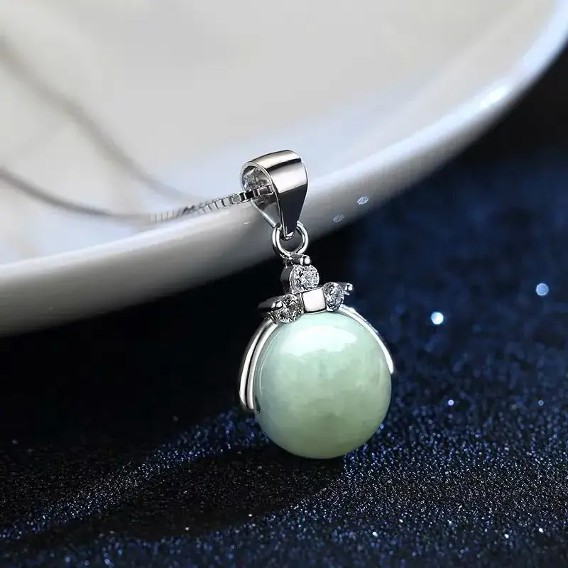 Jadeite Pendant Necklace with Diamond Accents - Image 3