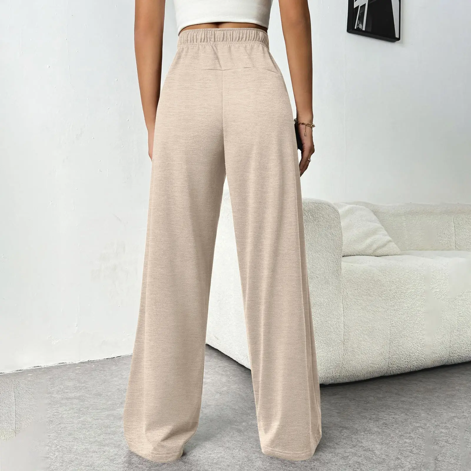 Women Fleece Pants Grey Elastic Waist Wide Leg — feature 9
