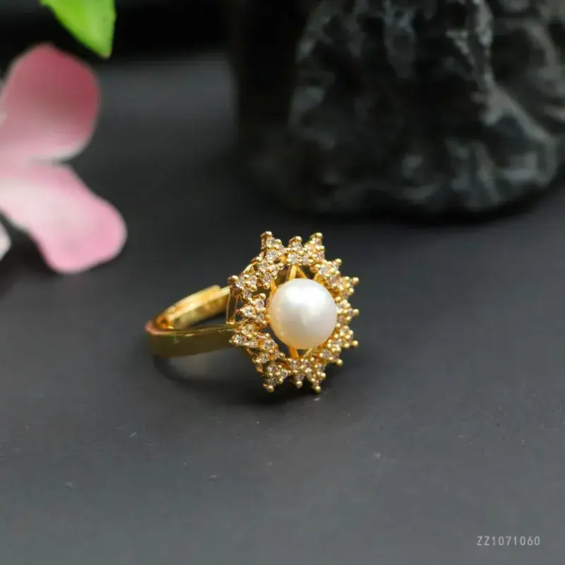 Guan Yu Freshwater Pearl Ring Starlight Full Diamond - Image 3