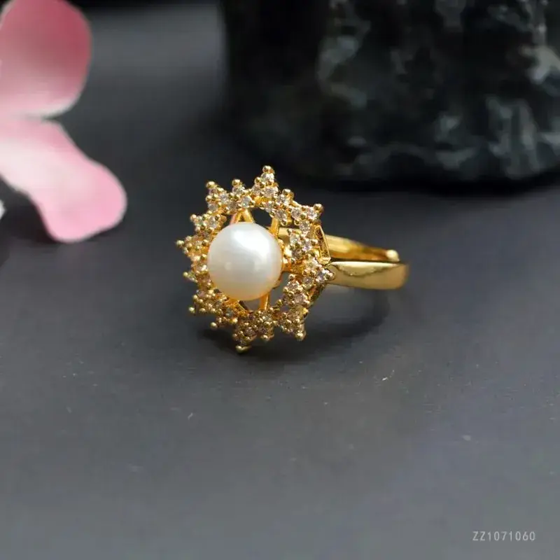 Guan Yu Freshwater Pearl Ring Starlight Full Diamond - Image 4