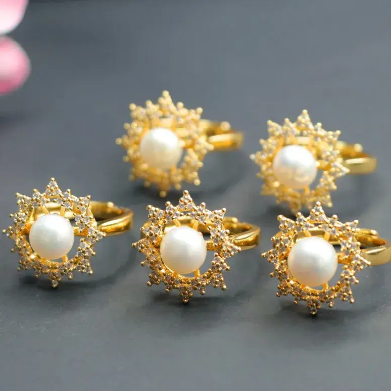 Guan Yu Freshwater Pearl Ring Starlight Full Diamond - Image 6