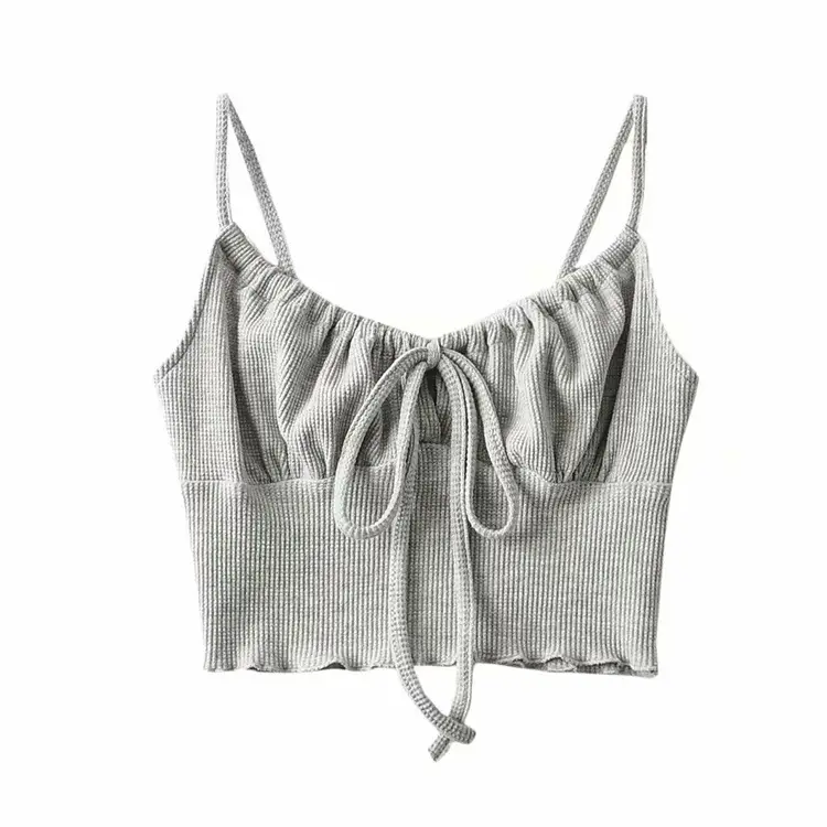 Gray Drawstring Lace-Up Vest with High Waist Navel Sling - Image 13