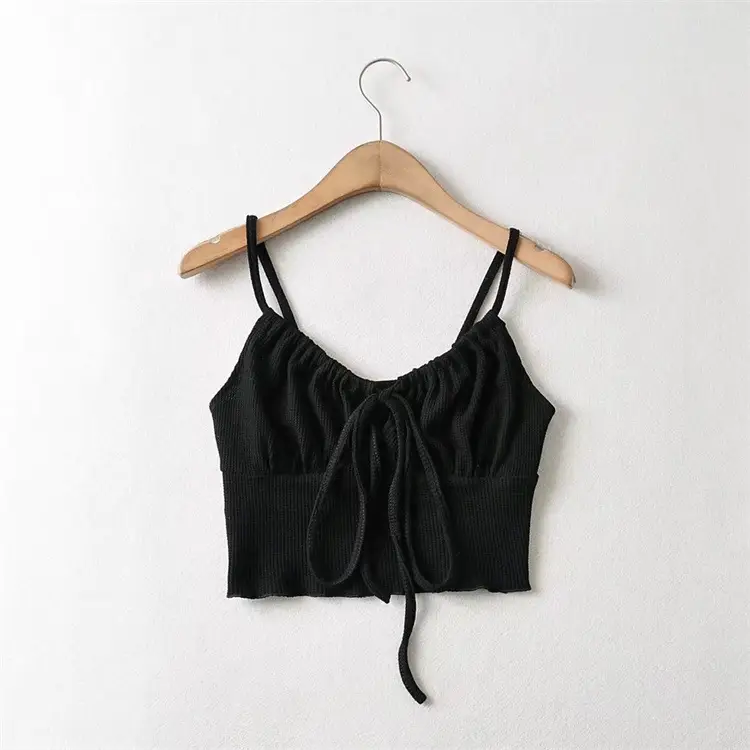 Gray Drawstring Lace-Up Vest with High Waist Navel Sling - Image 3