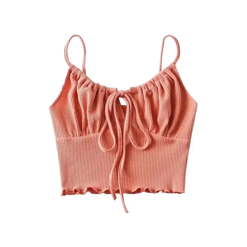 Gray Drawstring Lace-Up Vest with High Waist Navel Sling - Image 4