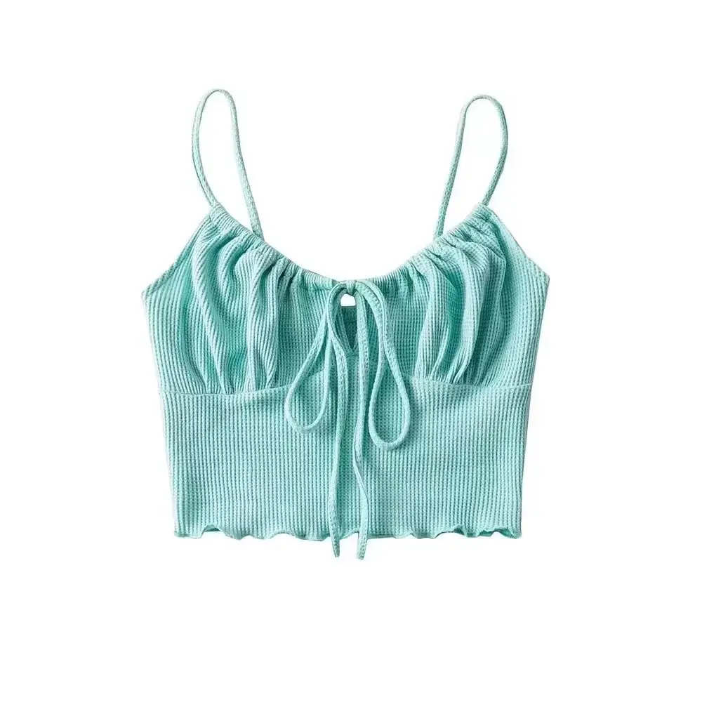 Gray Drawstring Lace-Up Vest with High Waist Navel Sling - Image 5