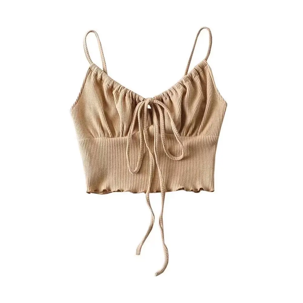 Gray Drawstring Lace-Up Vest with High Waist Navel Sling - Image 6