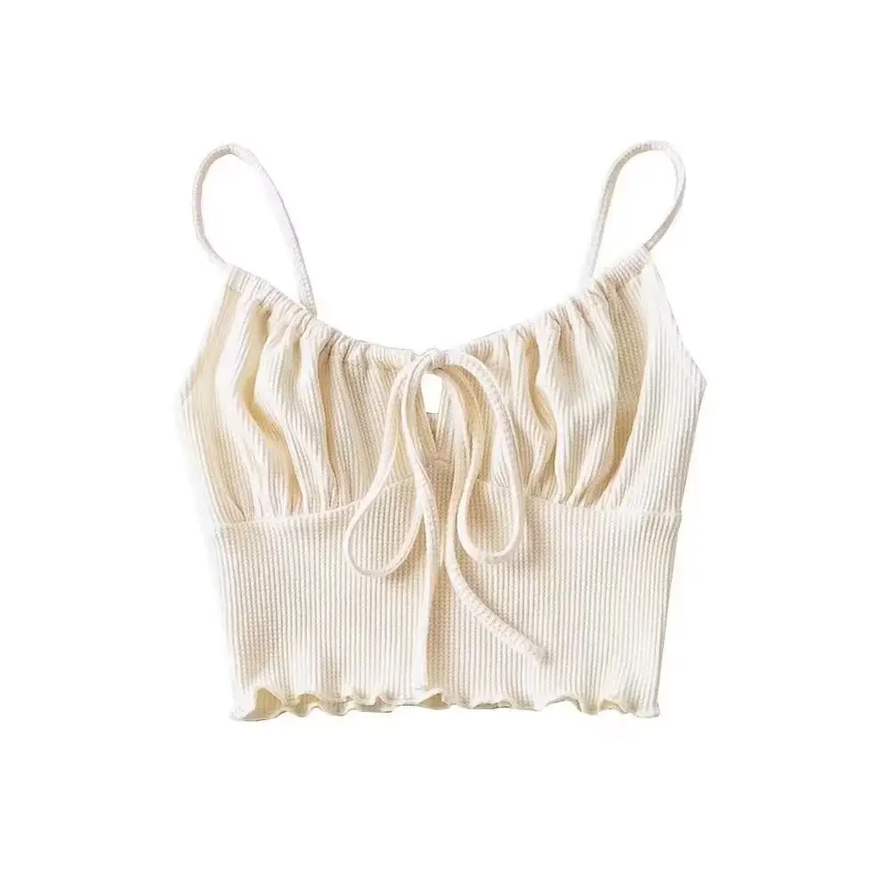 Gray Drawstring Lace-Up Vest with High Waist Navel Sling - Image 8