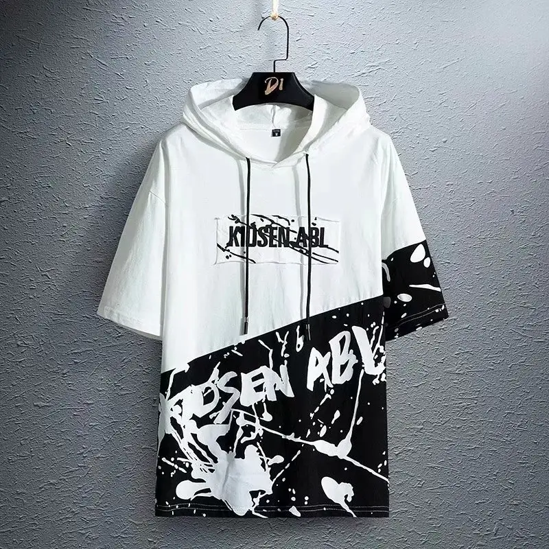 Japanese Hip-Hop Hooded Sweater Men Black White Graphic Long Sleeve - Image 6