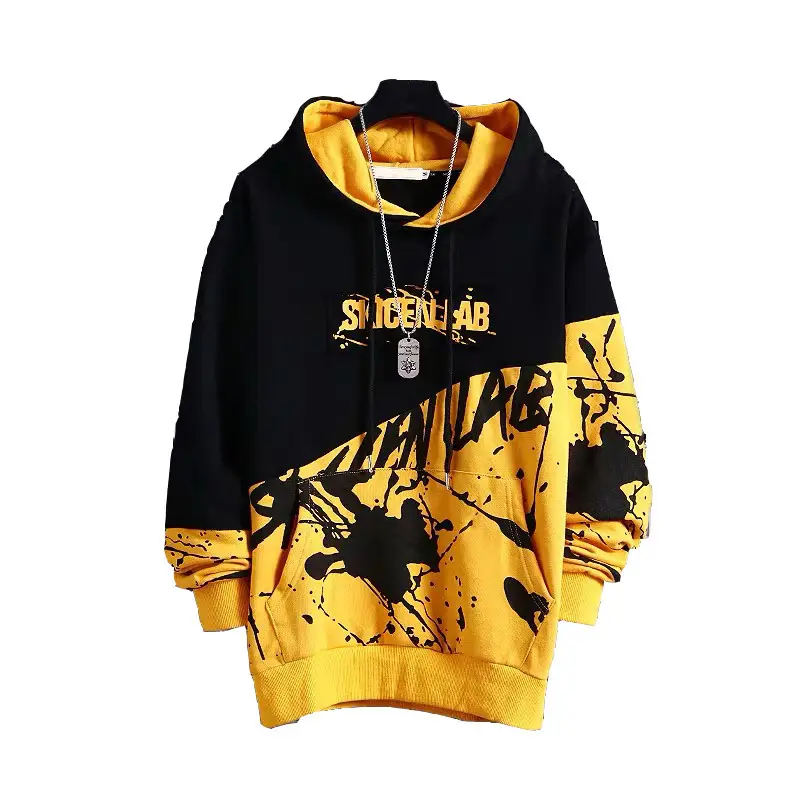 Japanese Hip-Hop Hooded Sweater Men Black White Graphic Long Sleeve - Image 9