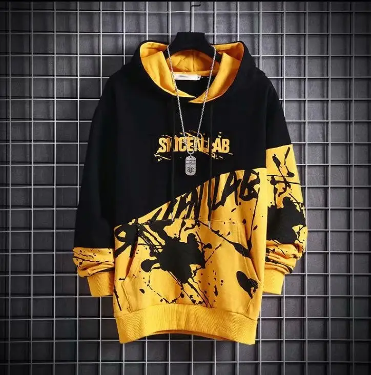 Japanese Hip-Hop Hooded Sweater Men Black White Graphic Long Sleeve - Image 2