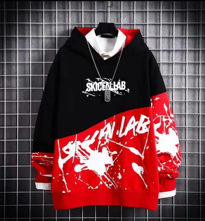 Japanese Hip-Hop Hooded Sweater Men Black White Graphic Long Sleeve - Image 4