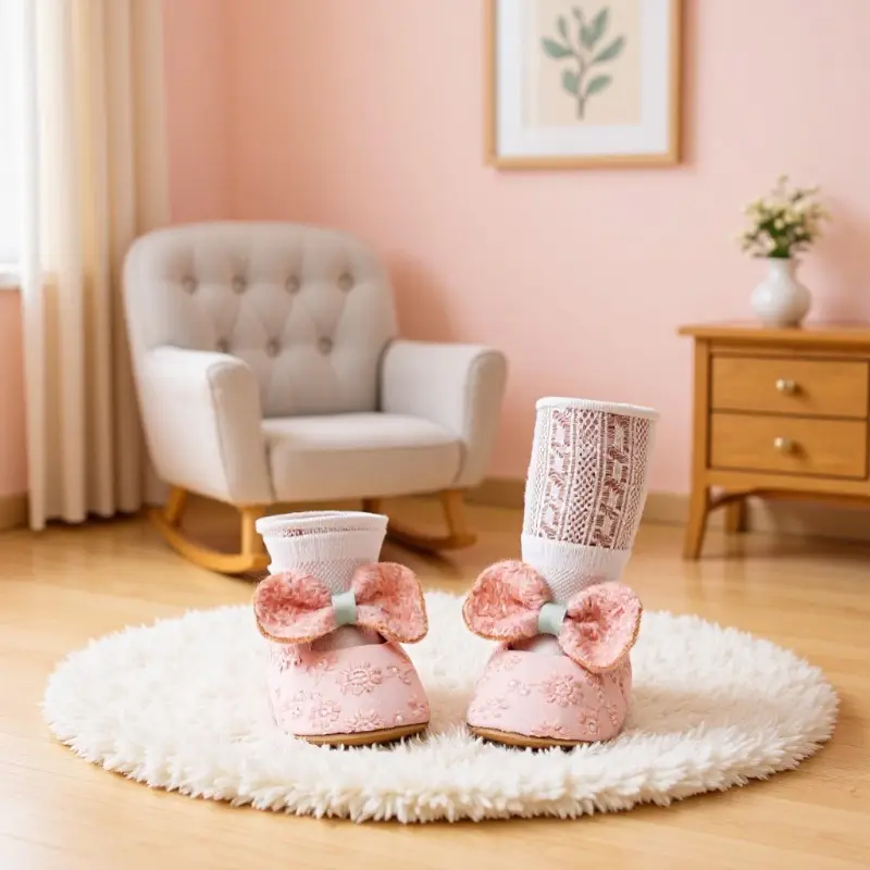 White Cotton Slip-On Shoes for Girls with Red Flower Decor