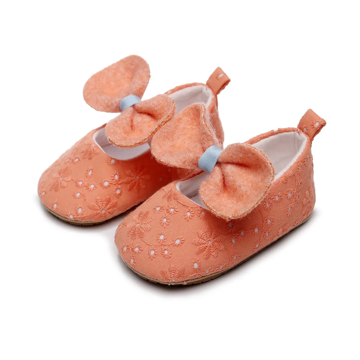 White Cotton Slip-On Shoes for Girls with Red Flower Decor