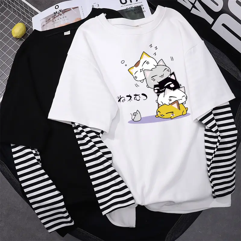 Fake Two-Piece Women's T-Shirt Long Sleeve Zebra Print Pink Smile Design - Image 38
