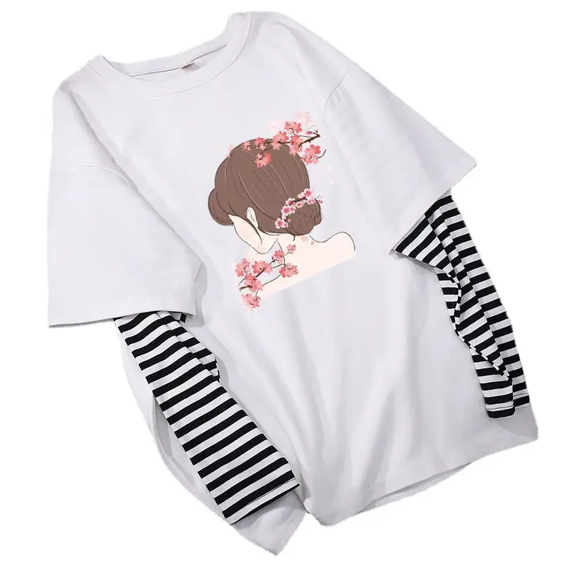 Fake Two-Piece Women's T-Shirt Long Sleeve Zebra Print Pink Smile Design - Image 41