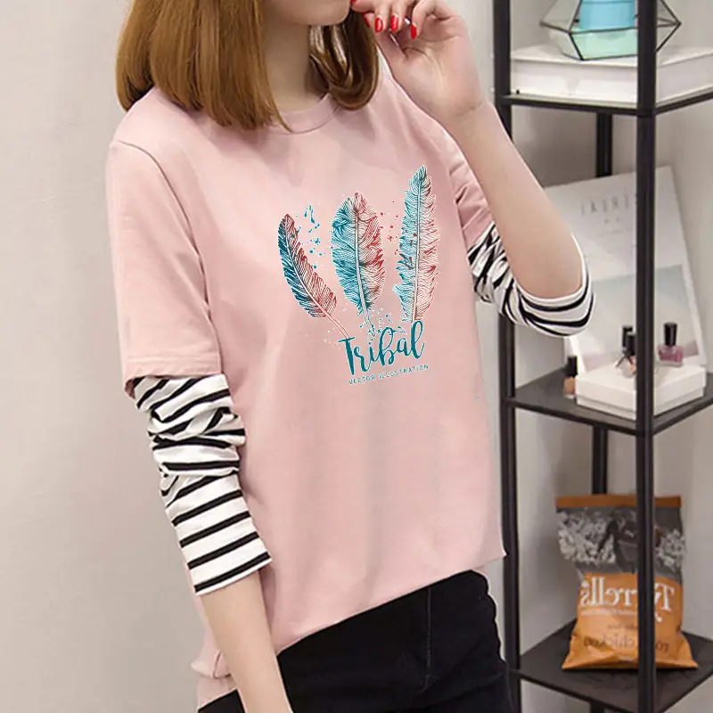 Fake Two-Piece Women's T-Shirt Long Sleeve Zebra Print Pink Smile Design - Image 10