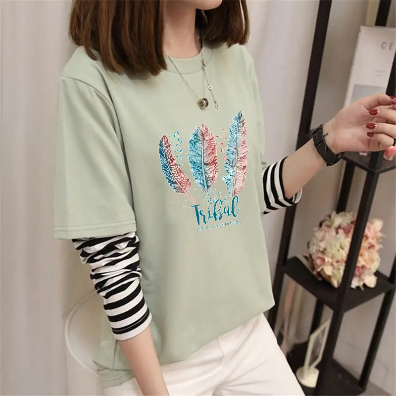 Fake Two-Piece Women's T-Shirt Long Sleeve Zebra Print Pink Smile Design - Image 12