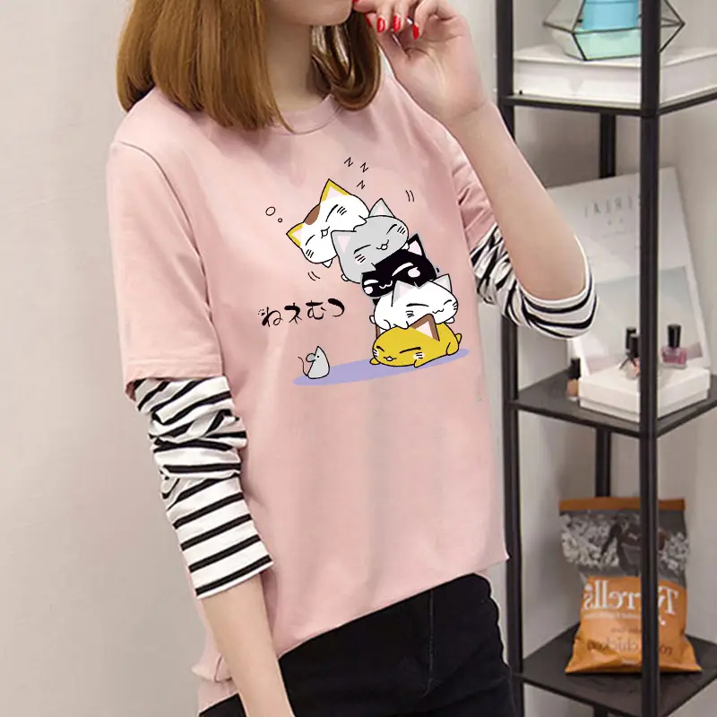 Fake Two-Piece Women's T-Shirt Long Sleeve Zebra Print Pink Smile Design - Image 30