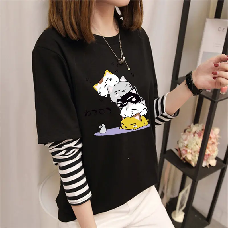 Fake Two-Piece Women's T-Shirt Long Sleeve Zebra Print Pink Smile Design - Image 31
