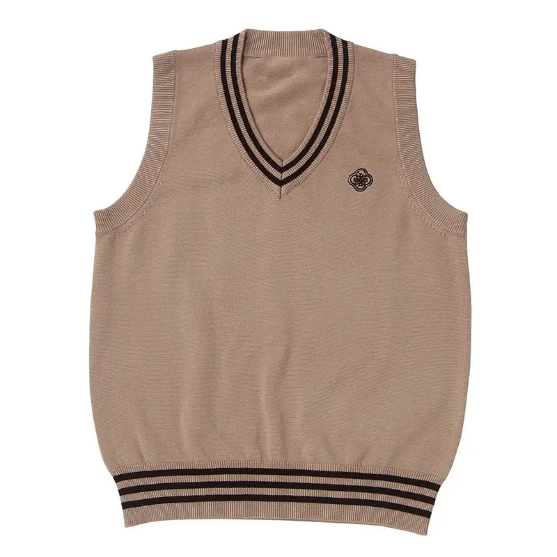 Women's V Neck Knitted Vests Beige Spring Fall