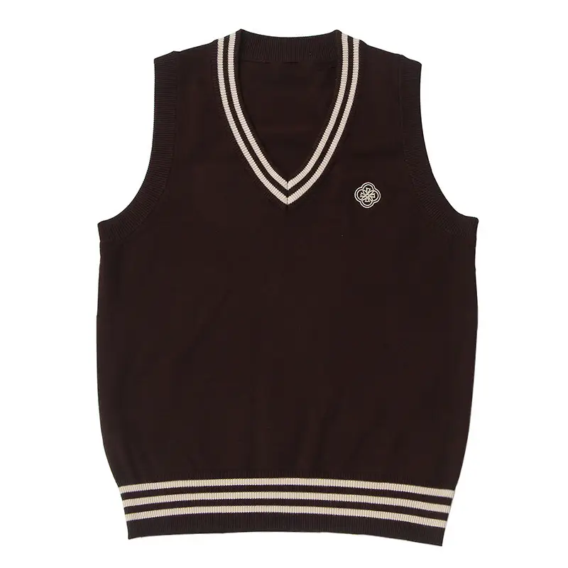 Women's V Neck Knitted Vests Beige Spring Fall