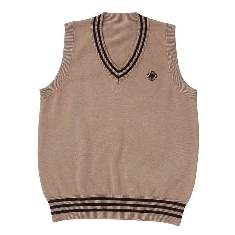 Women's V Neck Knitted Vests Beige Spring Fall