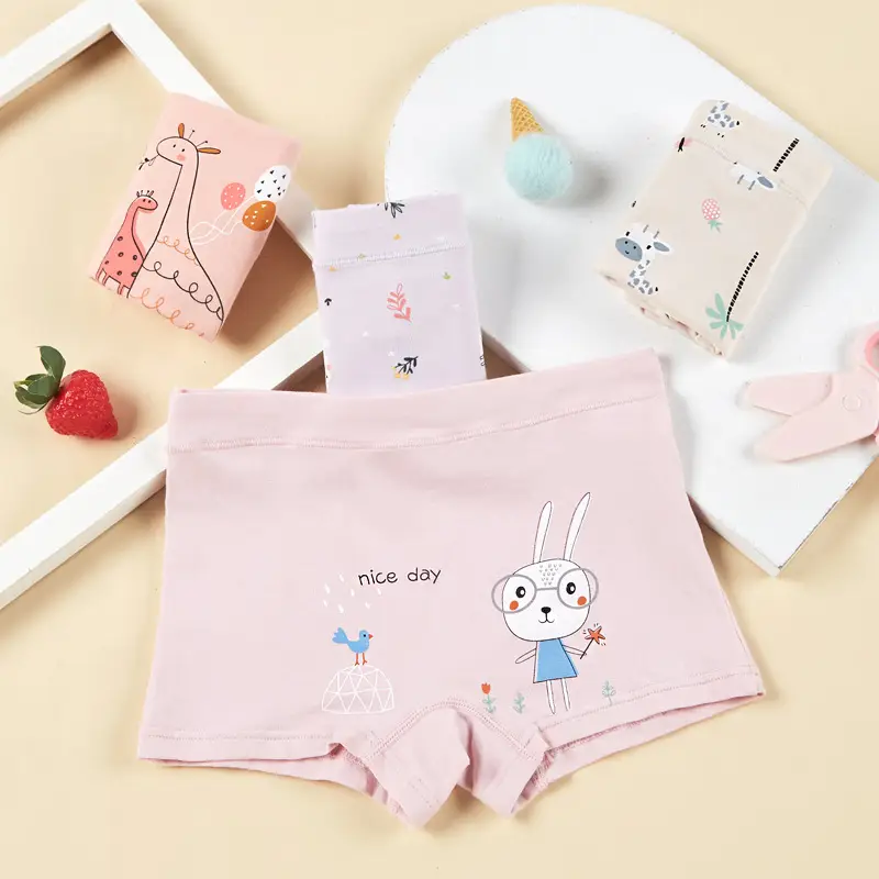 Girls Cotton Boxer Briefs for Girls, Pink & Peach, Cute Designs