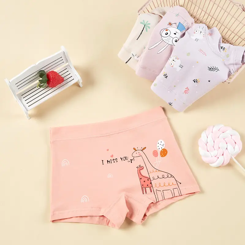 Girls Cotton Boxer Briefs for Girls, Pink & Peach, Cute Designs