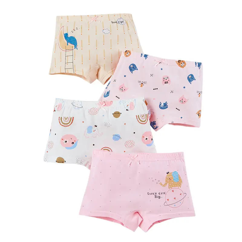 Girls Cotton Boxer Briefs for Girls, Pink & Peach, Cute Designs