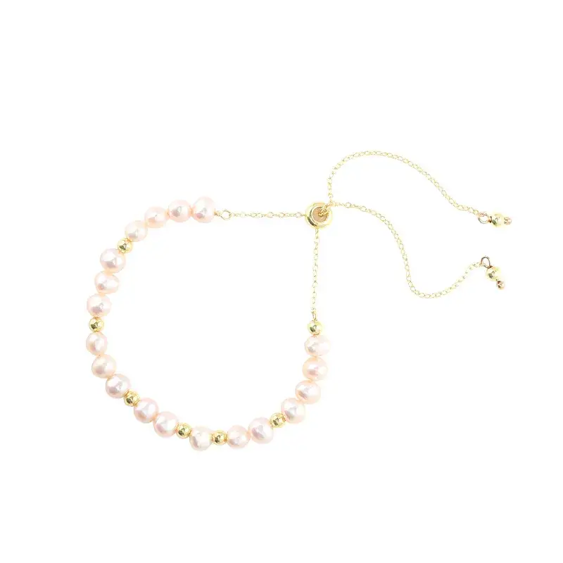 Pink Pearl Bracelet 18K Gold Free Adjustable Small - Image 5