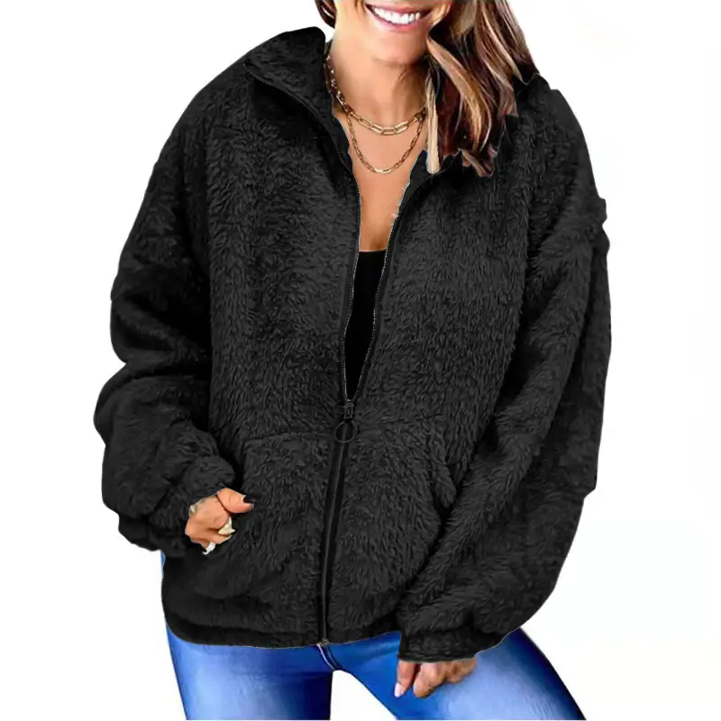 Women's Plush Fleece Jacket Blue Winter Coat - Image 4