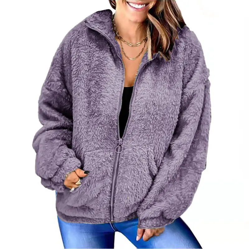 Women's Plush Fleece Jacket Blue Winter Coat - Image 2