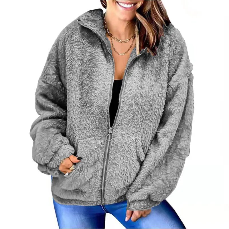 Women's Plush Fleece Jacket Blue Winter Coat - Image 3