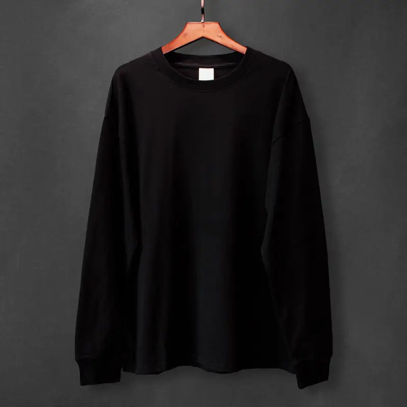 Men Black Heavyweight Cotton Long Sleeve T-Shirt - Image 4