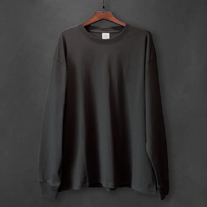 Men Black Heavyweight Cotton Long Sleeve T-Shirt - Image 8
