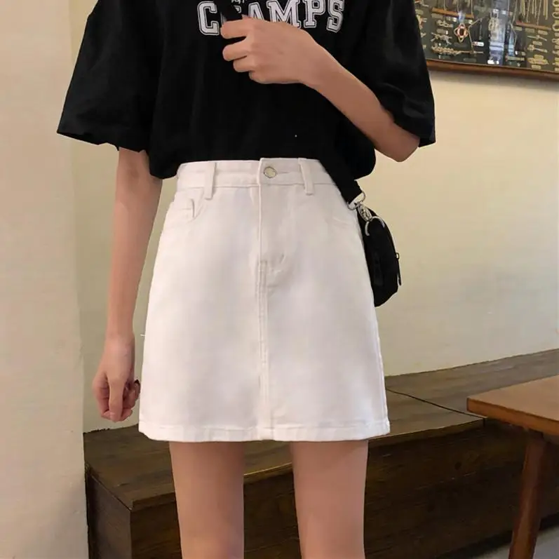 Women High Waist Slimming Denim Skirt Black A-Line - Image 3