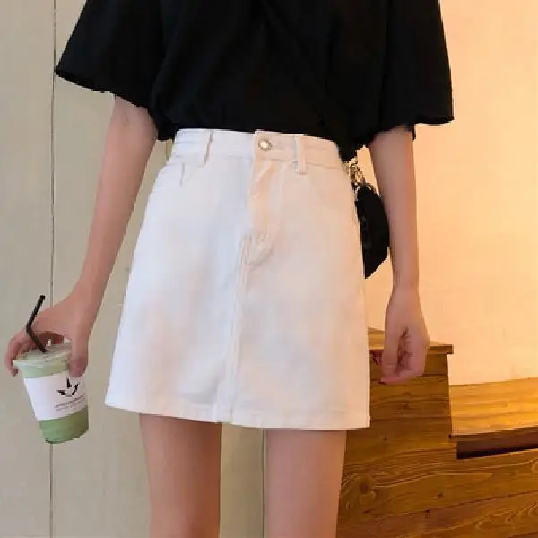 Women High Waist Slimming Denim Skirt Black A-Line - Image 4